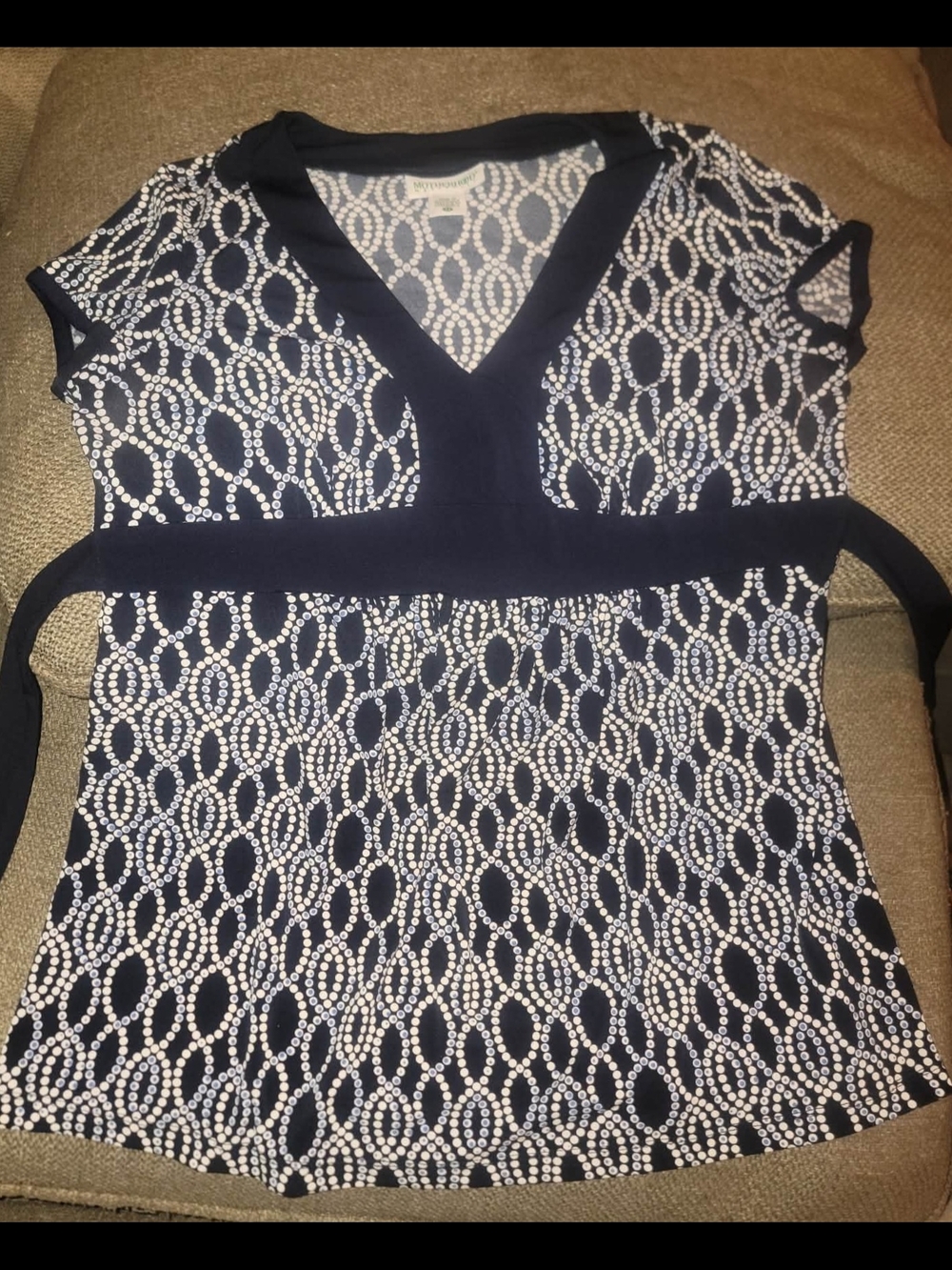 Motherhood Maternity Navy & White V-Neck Wrap Top with Chain Dot Print